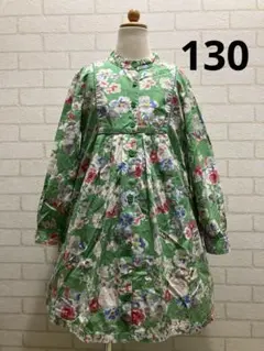 シャツ　ワンピース　花柄　長袖　緑　キャスキッドソンやリバティお好きな方に♡