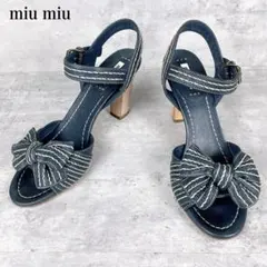 【miu miu】25.5cmホワイトステッチ　リボンストラップサンダル　39のサムネイル