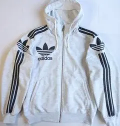 90s adidas デサント製 フルジップパーカー 　トレフォイル グレー短丈
