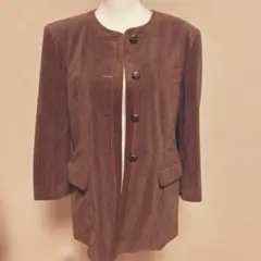 SAINTVERGERコーデュロイ調 ノーカラージャケット ブラウン Lサイズ
