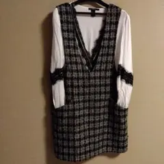 フリーズマート　ツイード　ベスト風　チュニックワンピース　レース　ブラウス