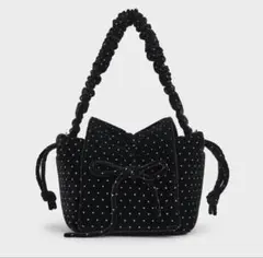 Charles & keith ベロアリボンドット ショルダーバッグ