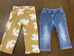seraph セラフ デニムパンツ & H&M ベビー　白い鳥　ボトムス 計2着