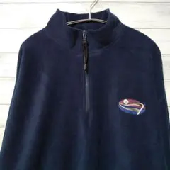 ゴルフ 刺繍 ハーフジップ フリース プルオーバー ネイビー USA古着