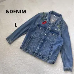 エイチアンドエム & DENIM 刺繍デニムジャケット Vシーム 花柄バック刺繍