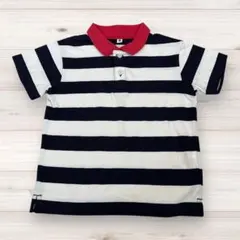 UNIQLO 110cm ポロシャツ 半袖 白 紺 ストライプ 赤襟 美品