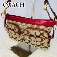 COACH コーチ ショルダーバッグ ウエストポーチ　シグネチャー ピンク　赤