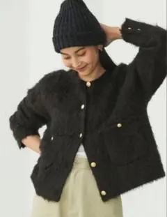 BABYLONE バビロン シャギーニット カーディガン　ネイビー　金ボタン