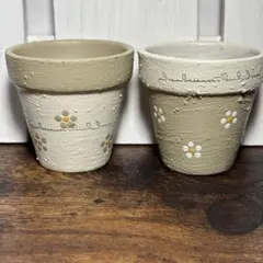 リメ鉢（小）２個セット　小花　グレージュB