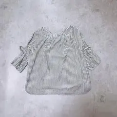 s3387 ジーナシス 7分袖シャツ ストライプ フレアスリーブ 2way