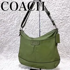 コーチ 2way ショルダー hobo レザー グリーン系 肩掛け 大容量 通勤 