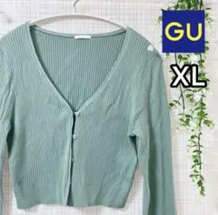 【試着のみ】GU リブニット ショート丈カーディガン XL くすみグリーン