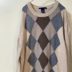 アーガイルパターン ニットセーター　メンズXL