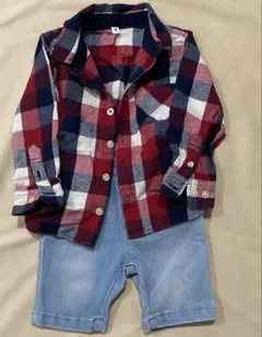 無印チェック柄シャツ　ブランシェスショートパンツセット