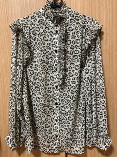 美品 ZARA ザラ レオパード フリル 長袖ブラウス ヒョウ柄 XS