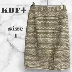 美品　KBF＋　タイトスカート　ジャガード　民族柄　白　茶　サイズ1のサムネイル