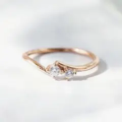 ピンクゴールド ステンレススチール リング CZ #9