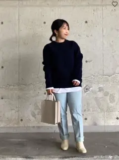 ウォッシャブルストレッチミラノリブクルーネックセーター 69ネイビー S