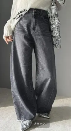 g*g様 ブラック オーロラ ストーン デニム パンツ