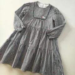 美品★2022SS★120cm familia 黒ギンガムチェック長袖ワンピース