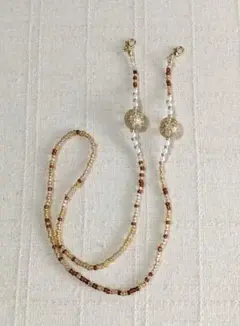 【６】ハンドメイド　メガネストラップ　グラスコード　ブラウン系　円形モチーフ