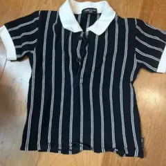 COMME CA ISM ポロシャツ 100A 黒白ストライプ