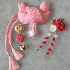 七五三 かのこ・前飾りセット 子供髪飾り 日本髪 ヘッドドレス綺麗 ピンク#03