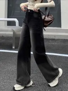 【新品未使用】DAZY ブラックデニム ワイドレッグパンツ S〜XL