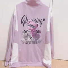 地雷系テディベア プリント パーカー ジャージ ラベンダー ピンク