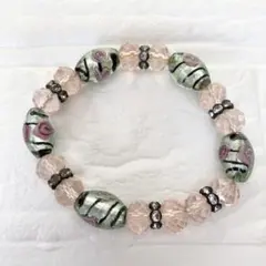 ガラスビーズ ブレスレットヴィンテージ調 淡色 とんぼ玉風