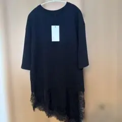 ザラ　ZARA レース裾付き黒半袖トップス　未使用　タグ付き
