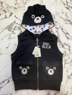 100サイズ DOUBLE.Bクロクマくま耳 ポケット風アップリケフードベスト