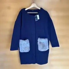 新品　.WORKS ニット　ロングコート　チェスターコート　ネイビー