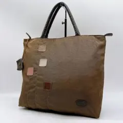 美品IBIZA ナイロン×レザー トートバッグ ブラウン パッチワーク h524 