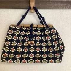花柄プリント ハンドバッグ ネイビー