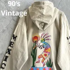 90'sフルジップメキシカンパーカー ブラウン L相当　メキシコ製 スーベニア