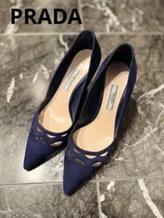 Prada ネイビー スエード カットアウト ハイヒール 36