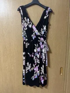 LEONARD FASHION 黒地に紫花柄 半袖ワンピース サイズ40 - メルカリ