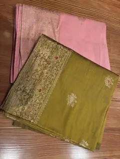 リメイク素材　インドサリー生地　ショール　インド製　2枚セット