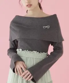 JILL BY JILLSTUART ブローチ付き2wayオフショルリブニット