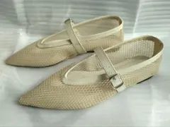 【最終値下げ】【未使用】ベージュ メッシュ フラットシューズ 24.0cm