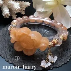 蓮・蝶々・天然石ブレスレット•*¨*•.¸¸♬