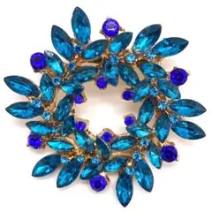 リース ラインストーン ブローチ ブルー ヴィンテージ風 アンティーク調 上品