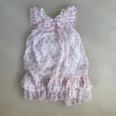 メゾピアノ　ピンクリボンレースワンピースドレス　120