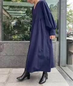 ロングワンピース　コットン　オーバーサイズ　マタニティ　ティアード　Vネック