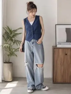 GAP ストライプ ベスト ジレ ネイビー XSのサムネイル