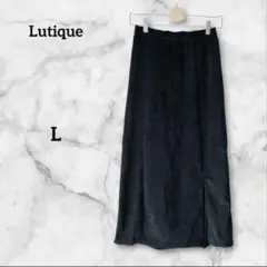 ルティーク ベロア調 ロング タイトスカート 薄手 ブラック スリット L