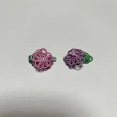 ワンちゃん用　水引ヘアピン ピンクの花と葉っぱ