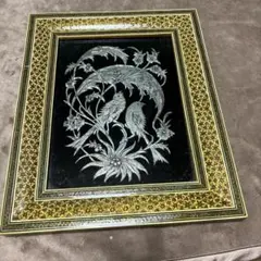 美品】ベトナム伝統工芸 螺鈿細工 壁掛けパネル 花鳥図 漆塗り40cm 