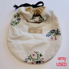 ハンドメイド♡巾着袋♡ころんとフォルムの巾着♡お花の刺繍